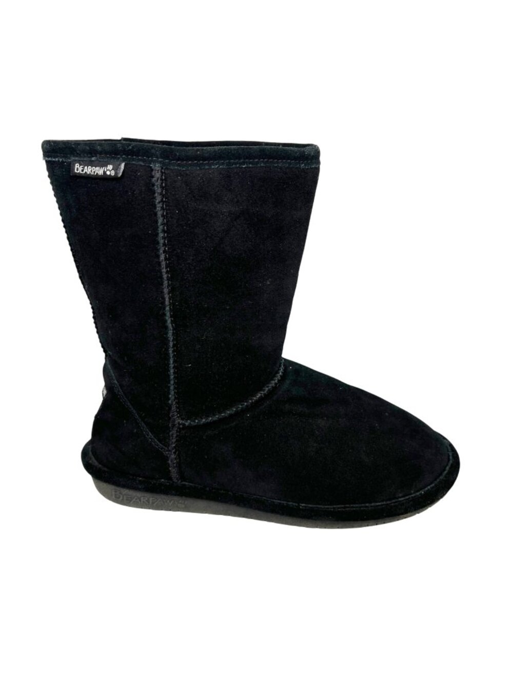 Bearpaw Womens Emma Short Wide Black Suede Boots Size 9 Cozy Casual Comfy